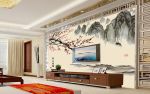 新中式客厅电视机背景墙效果图绘画