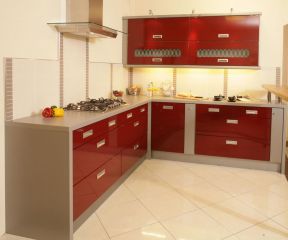 厨房柜门颜色 红色橱柜装修效果图片