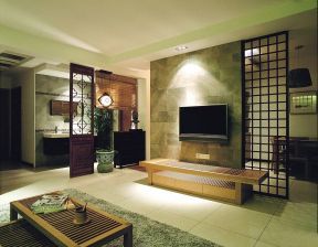 新中式客厅电视墙 木质隔断