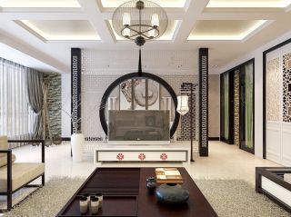 新中式客厅拱形电视墙玄关设计 