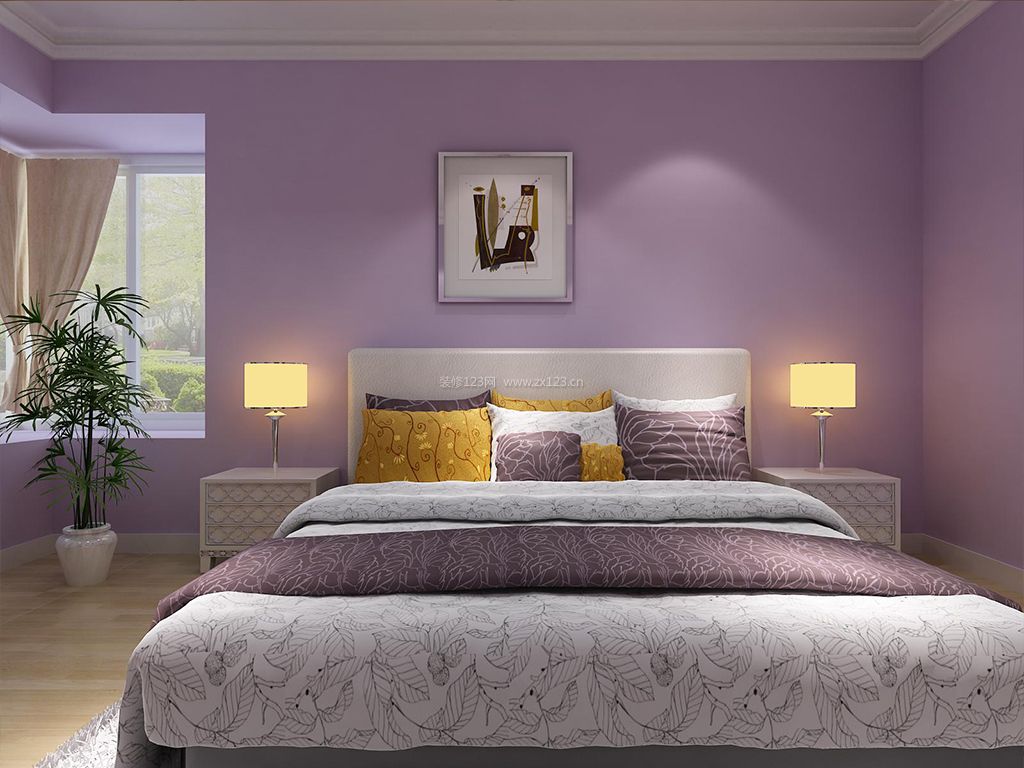 家居简约卧室紫色墙面装修效果图片