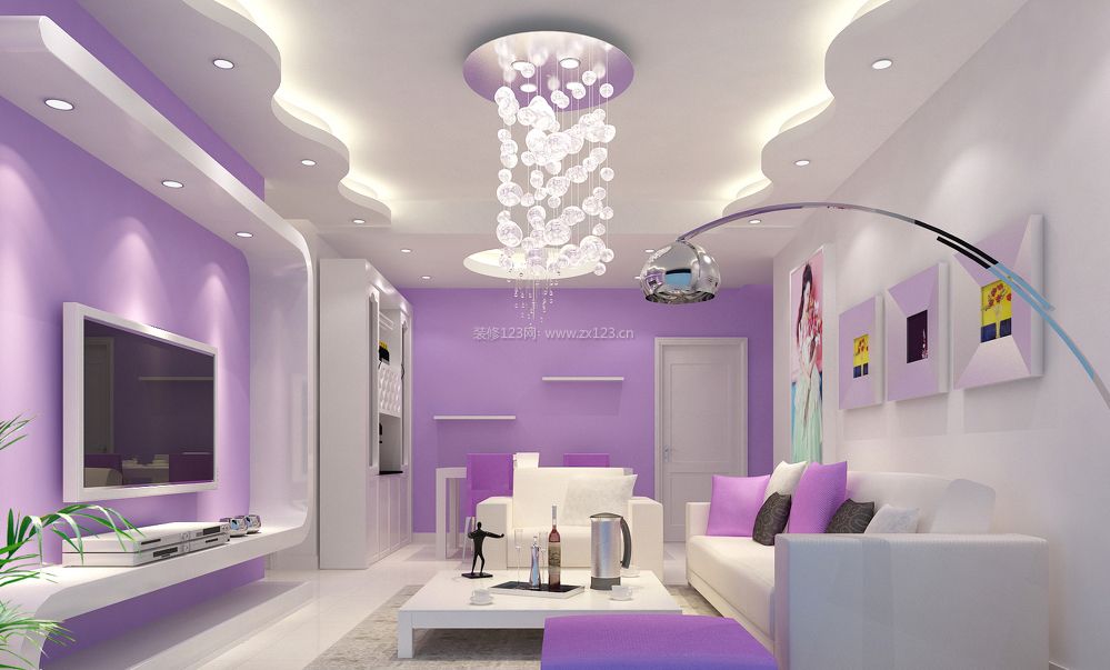 80平米小户型室内紫色墙面设计装修效果图片