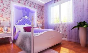 欧式女孩卧室紫色窗帘装修效果图片