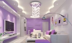 80平米小户型室内紫色墙面设计装修效果图片