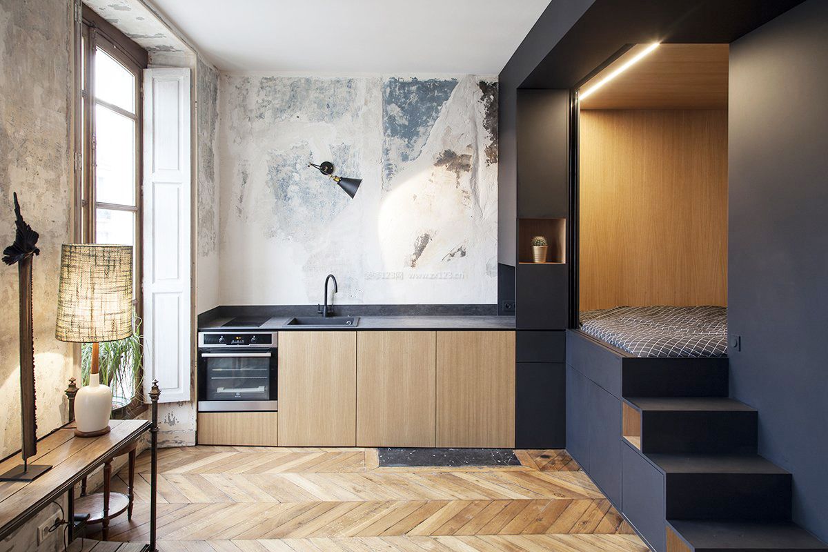 新中式风格单身公寓室内装饰元素_装修123效果图