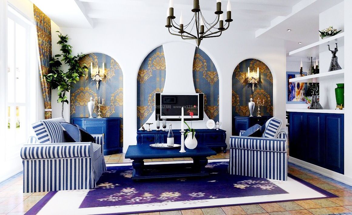 30平米地中海客厅简单沙发背景墙设计