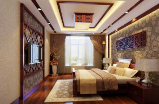 中式家居卧室电视背景墙装修图 
