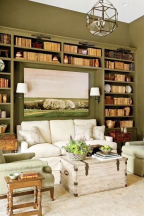 书房客厅绿色墙面装修效果图片