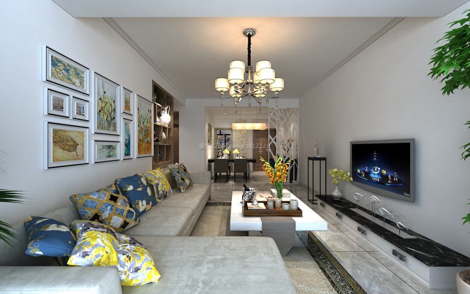 最新现代风格小户型客厅多人沙发装修效果图片