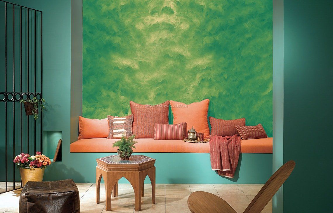 客厅绿颜色乳胶漆墙面装修效果图片