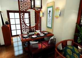 中式實木隔斷效果圖  小型家庭餐廳設(shè)計圖片