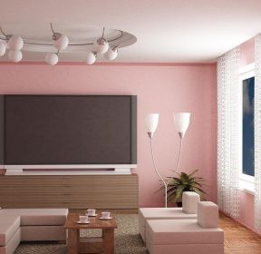 客厅粉颜色硅藻泥乳胶漆背景墙效果图-每日推荐
