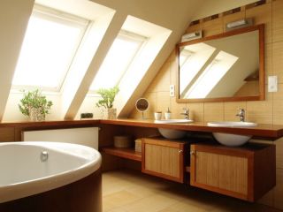 顶楼阁楼卫生间整体洗手盆设计图 
