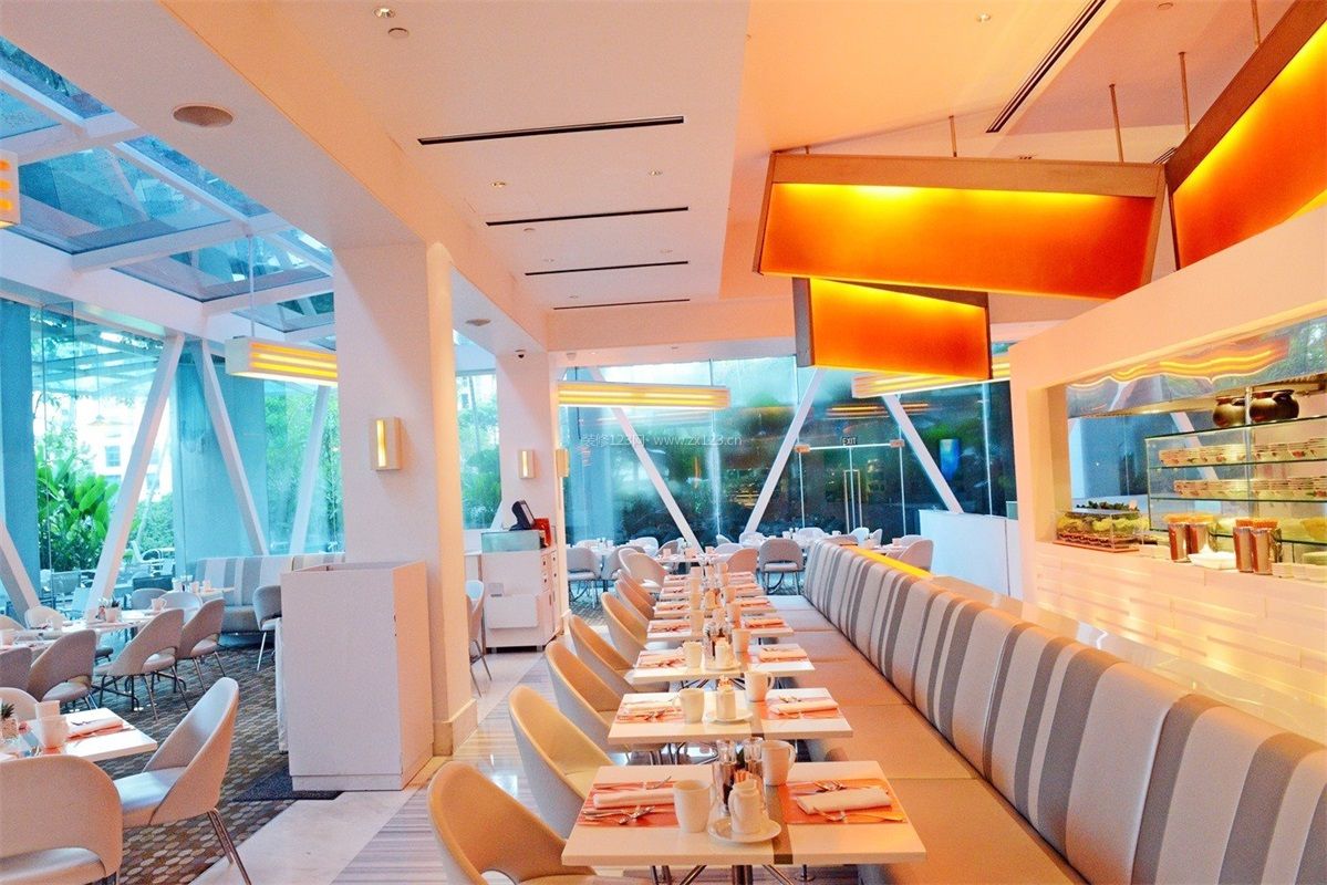 现代简约100平米餐厅饭店装修效果图