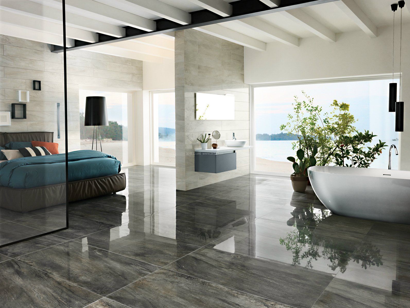 室内现代风格设计大理石地砖装修效果图片