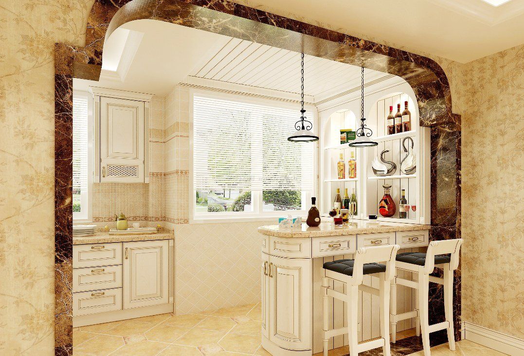 现代简欧风格厨房与客厅隔断吧台设计 