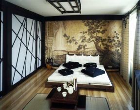 中式风格元素的主卧室床背景墙设计