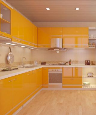 家庭厨房整体厨柜颜色装修效果图