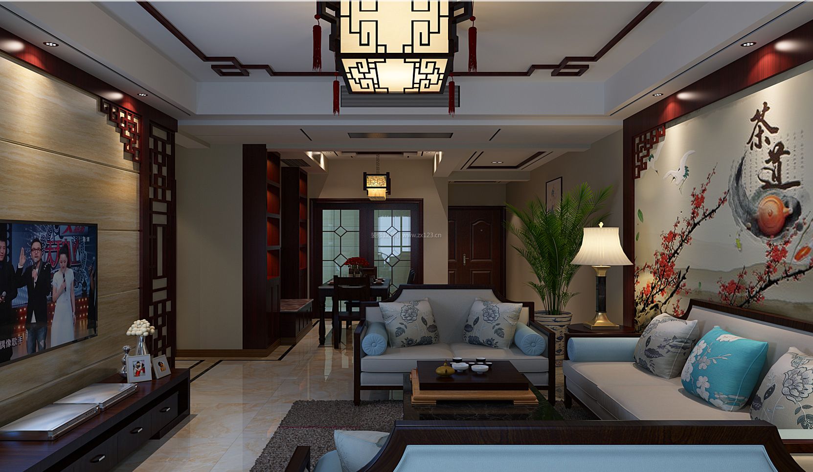 新中式客厅沙发背景墙设计装修效果图片大全