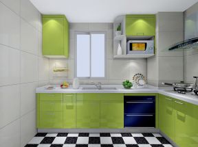 家庭厨房黑白相间地砖装修效果图片