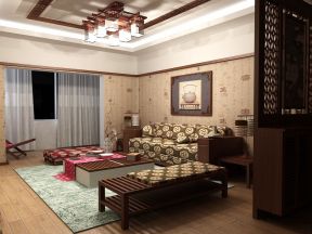 别墅现代中式 客厅沙发背景墙装饰