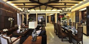 别墅现代中式 客厅餐厅最新装修风格