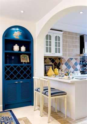 蓝白地中海 厨房吧台设计