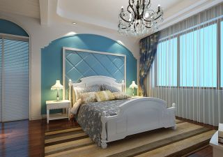 蓝白地中海卧室床头背景墙装修效果图片