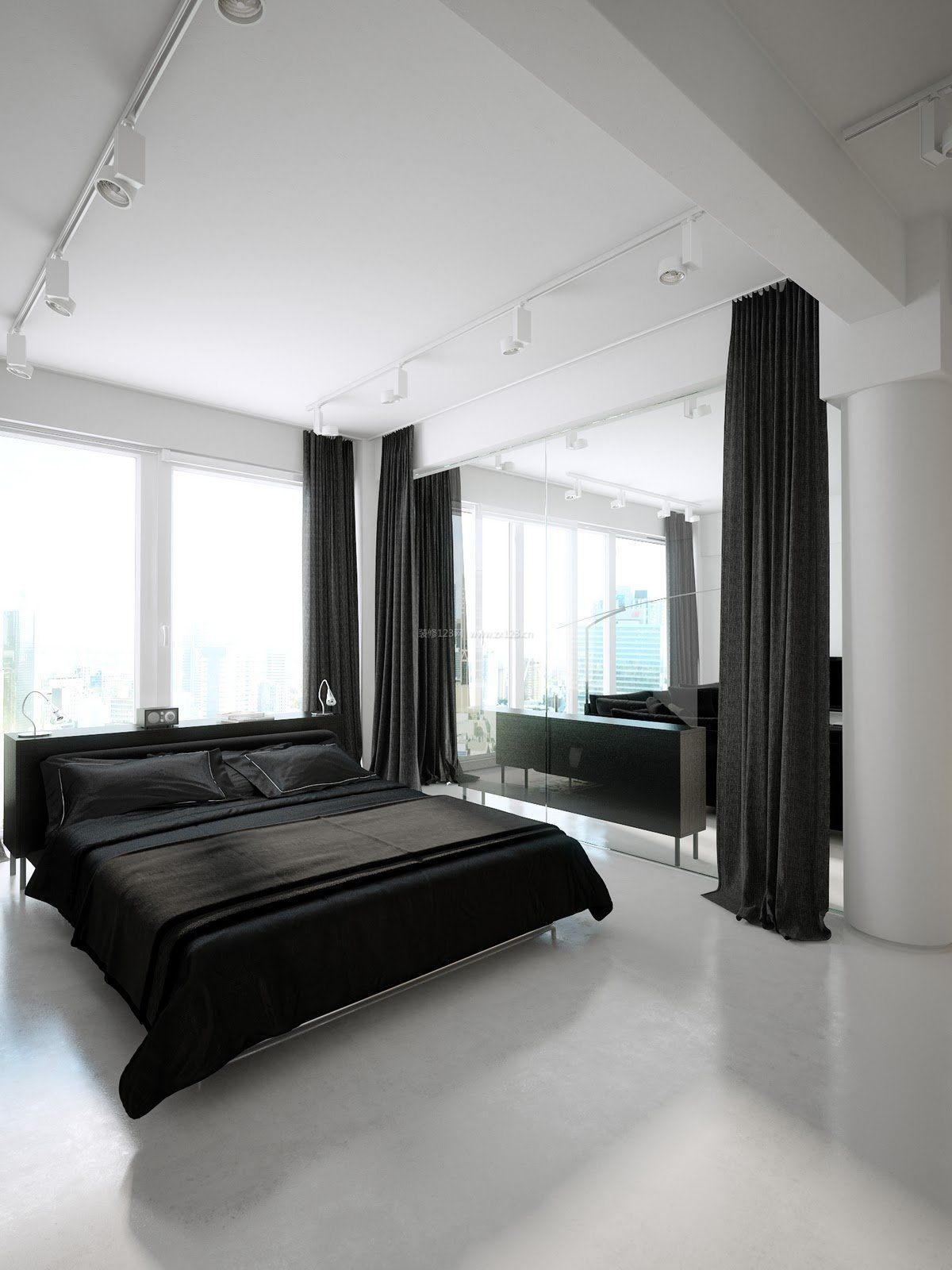 黑白时尚现代简约家居室内家具效果图