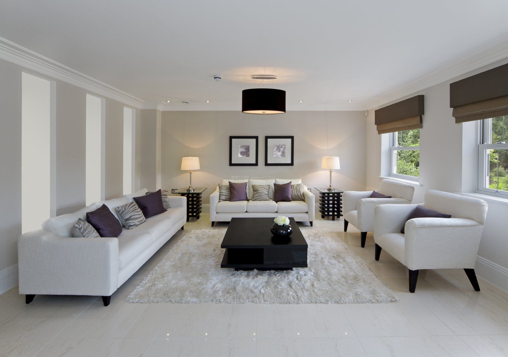 现代简约家具客厅沙发摆放装修效果图片_装修123效果图