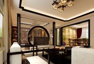 新中式风格餐厅与客厅装修隔断图片