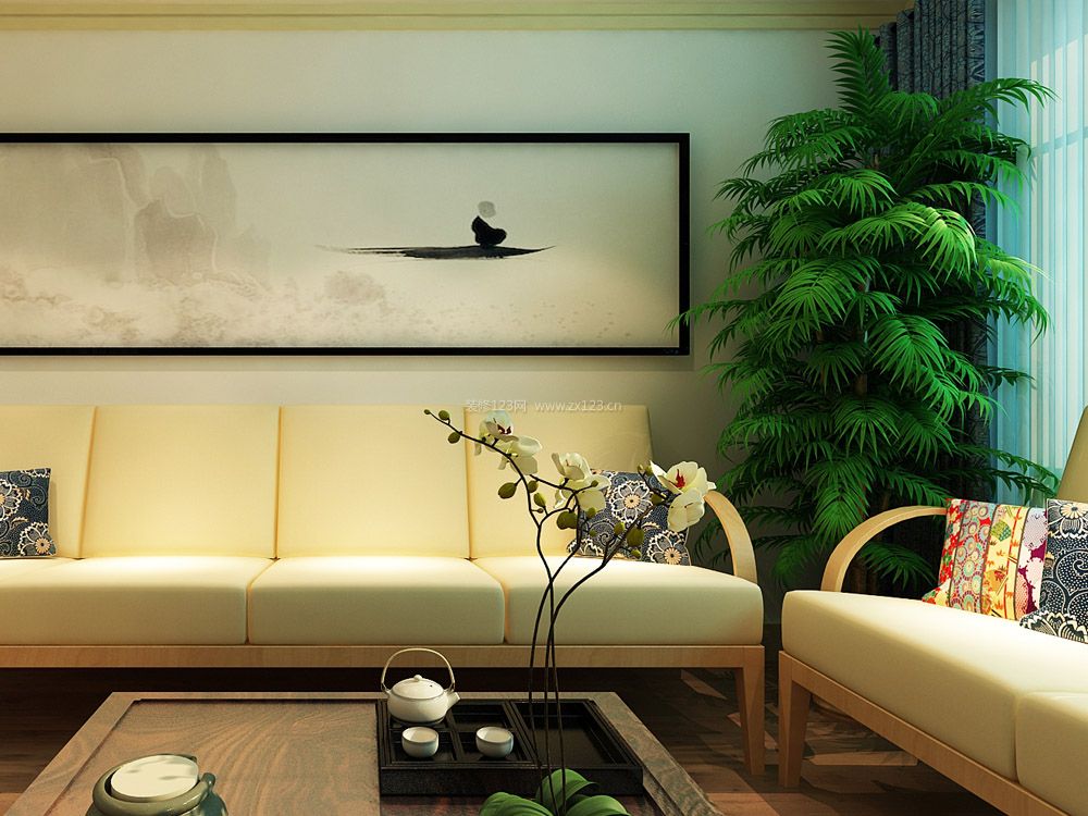 简约日式风格客厅墙画装饰画装修效果图