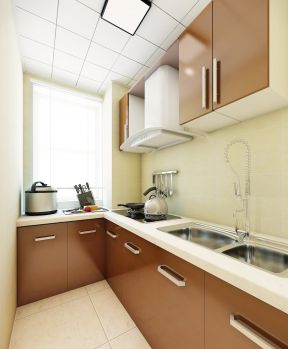 小居室厨房 棕色橱柜装修效果图片