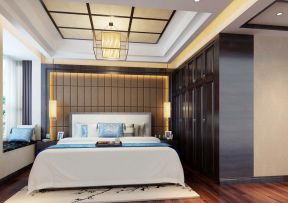 中式现代混搭 卧室背景墙设计效果图