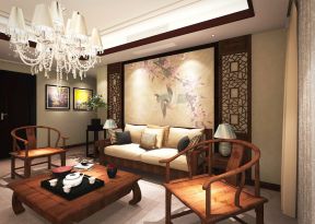 中式客厅实景 沙发背景墙设计效果图
