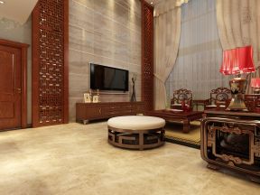 新中式别墅客厅装修效果图 瓷砖电视背景墙装修效果图片