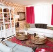 美式古典风格客厅红色窗帘装修效果图片