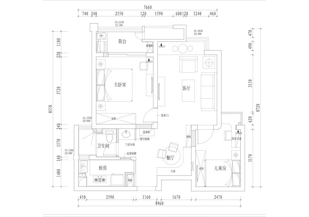 80平方平房兩房戶型圖