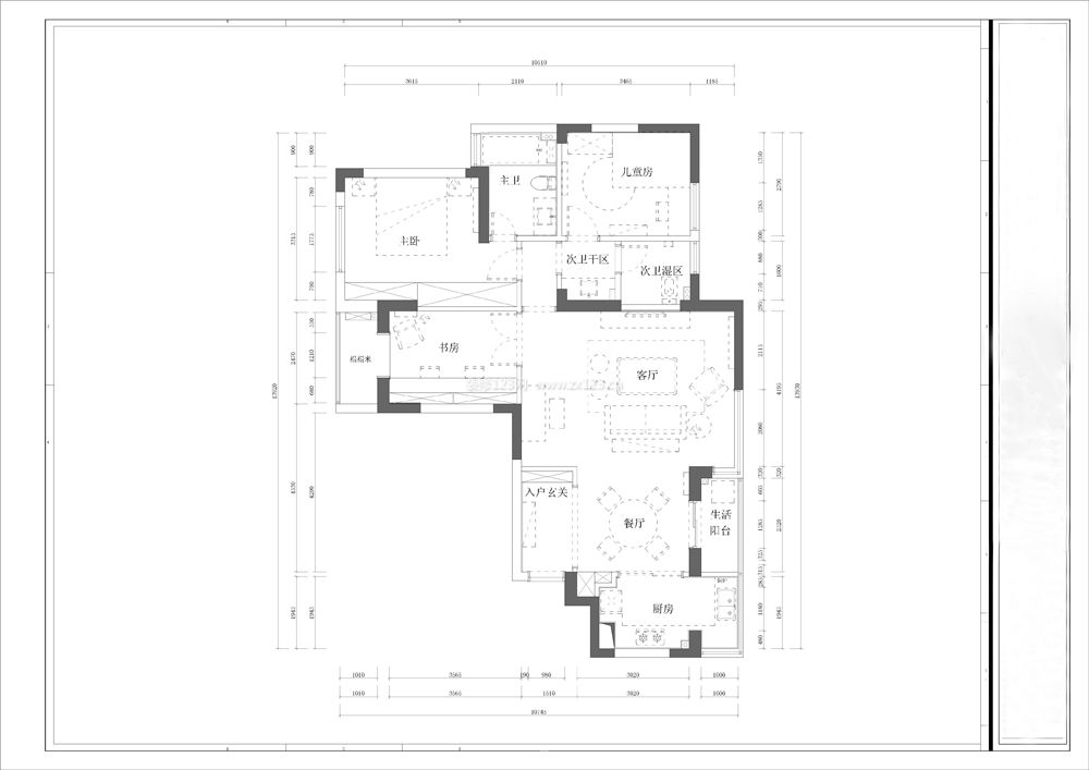 140平米別墅經(jīng)典的兩廳三戶戶型圖