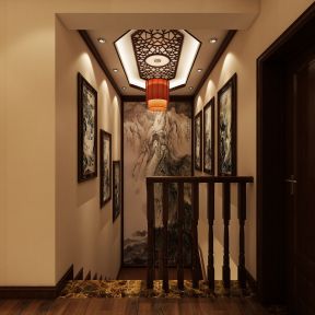 新中式别墅室内实木楼梯扶手装修效果图