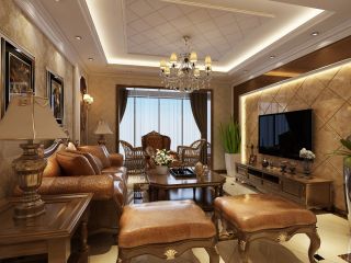 欧式风格家装客厅瓷砖电视墙设计效果图片