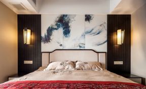 新中式设计元素 卧室床头照片墙效果图