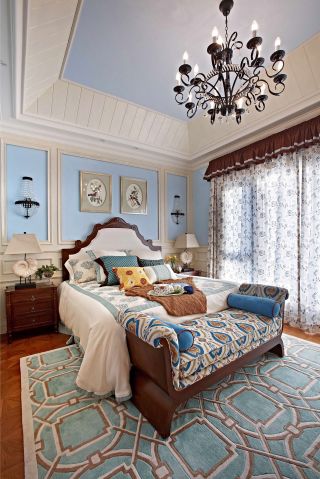 简约地中海风格卧室床头背景墙装修效果图