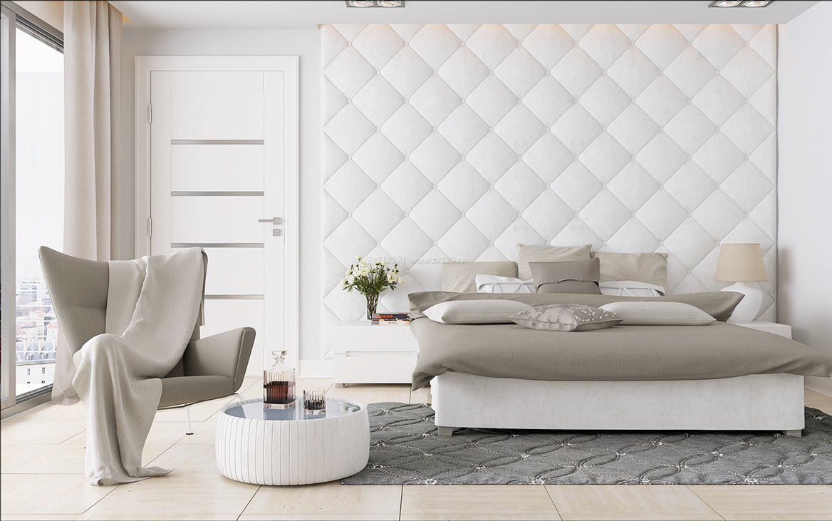 白色墙面的简约欧式风格家居卧室装修图