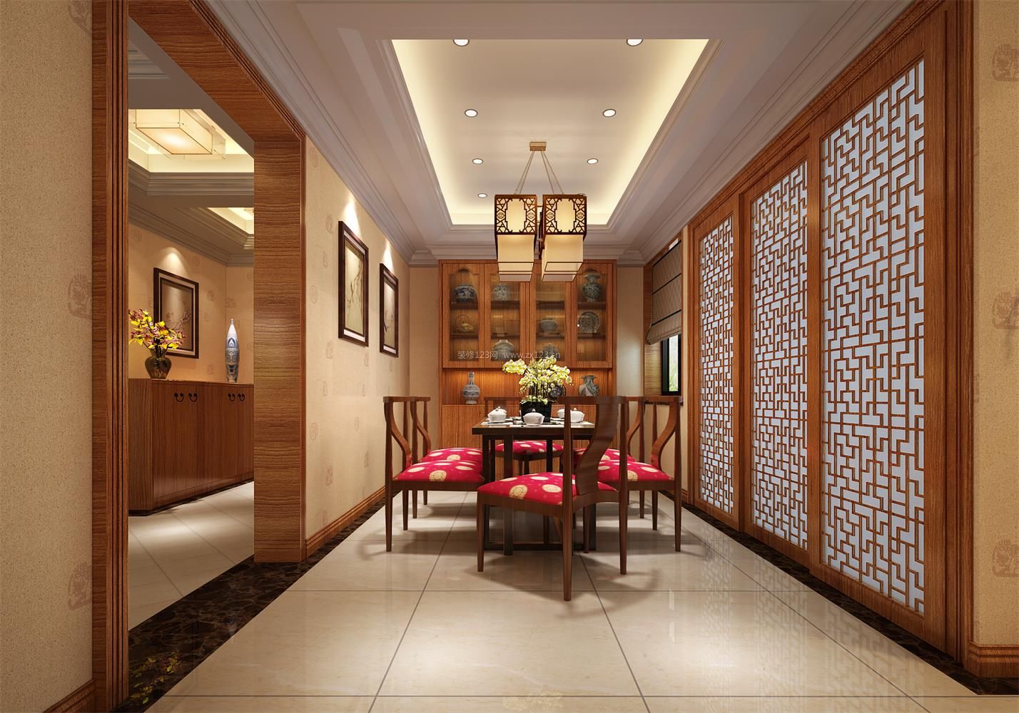 中式别墅餐厅装饰柜装修效果图片