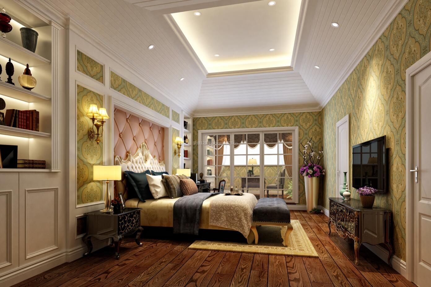 欧式风格卧室床头背景墙装修效果图片