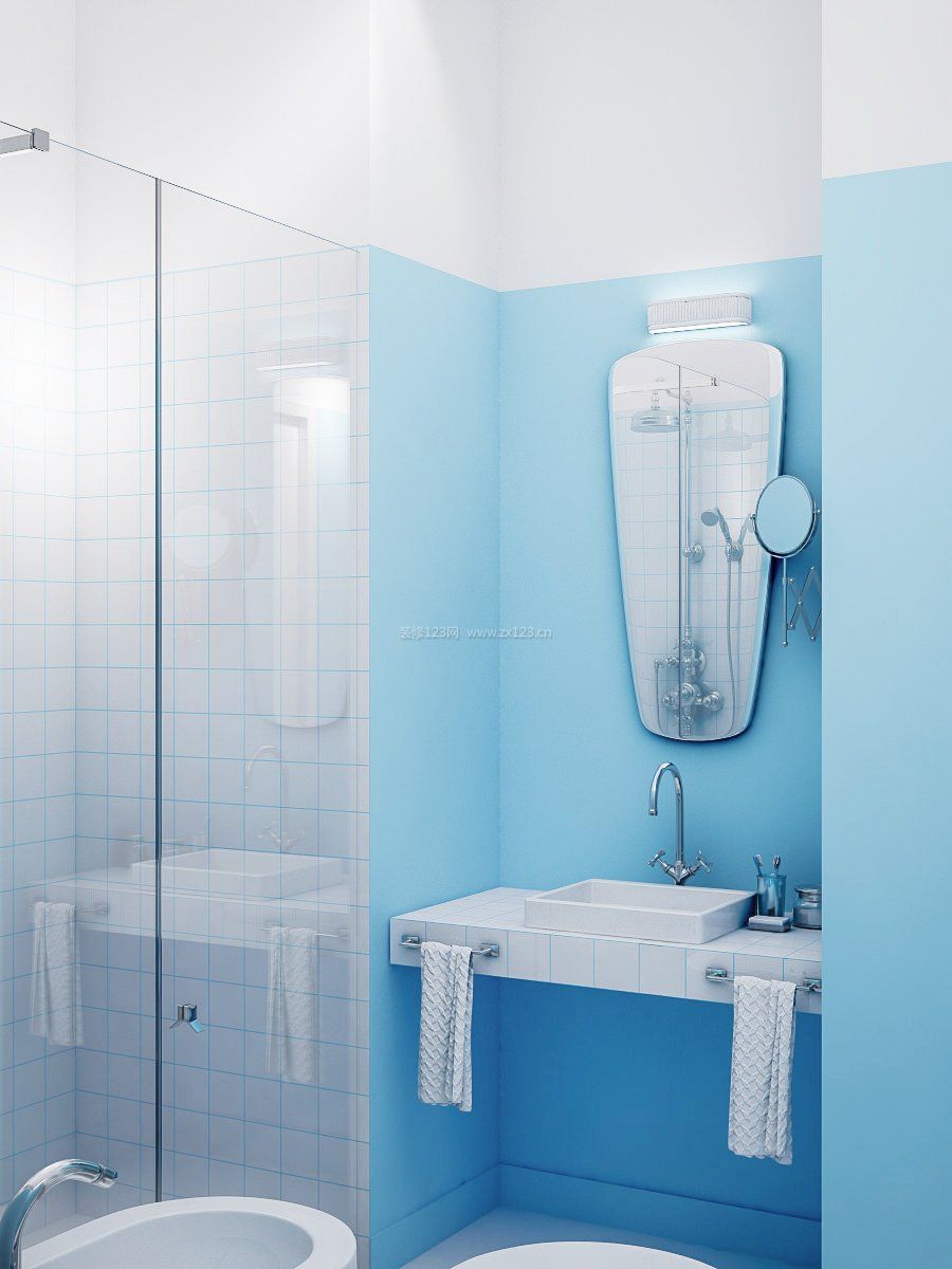 蓝色卫生间干湿分区卫生间装修效果图