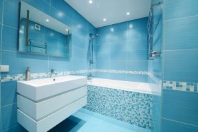 蓝色卫生间蓝色墙面瓷砖装修效果图片