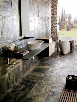 别墅卫生间文化石背景墙效果图_装修123效果图