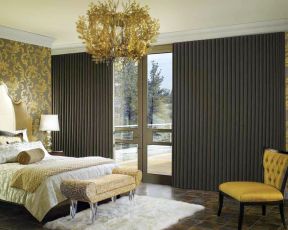 家居风水卧室纯色窗帘装修效果图片